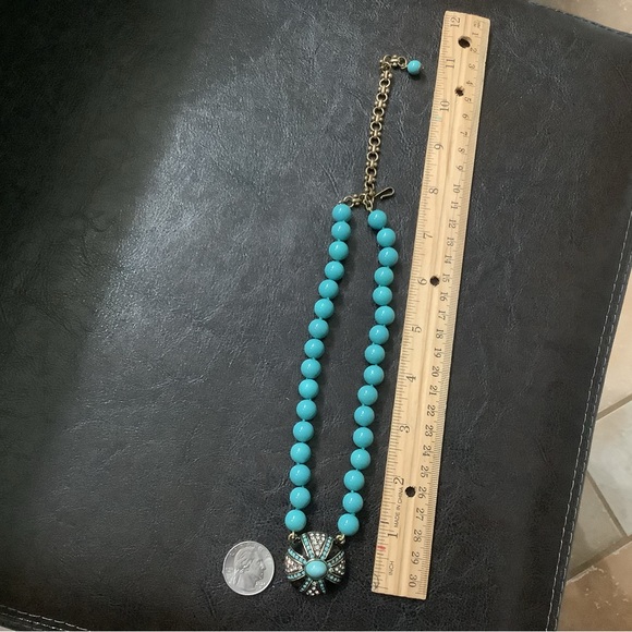 Heidi Daus Turquoise Beaded Necklace with Black Enamel & Clear Crystal Pendant - Picture 3 of 5